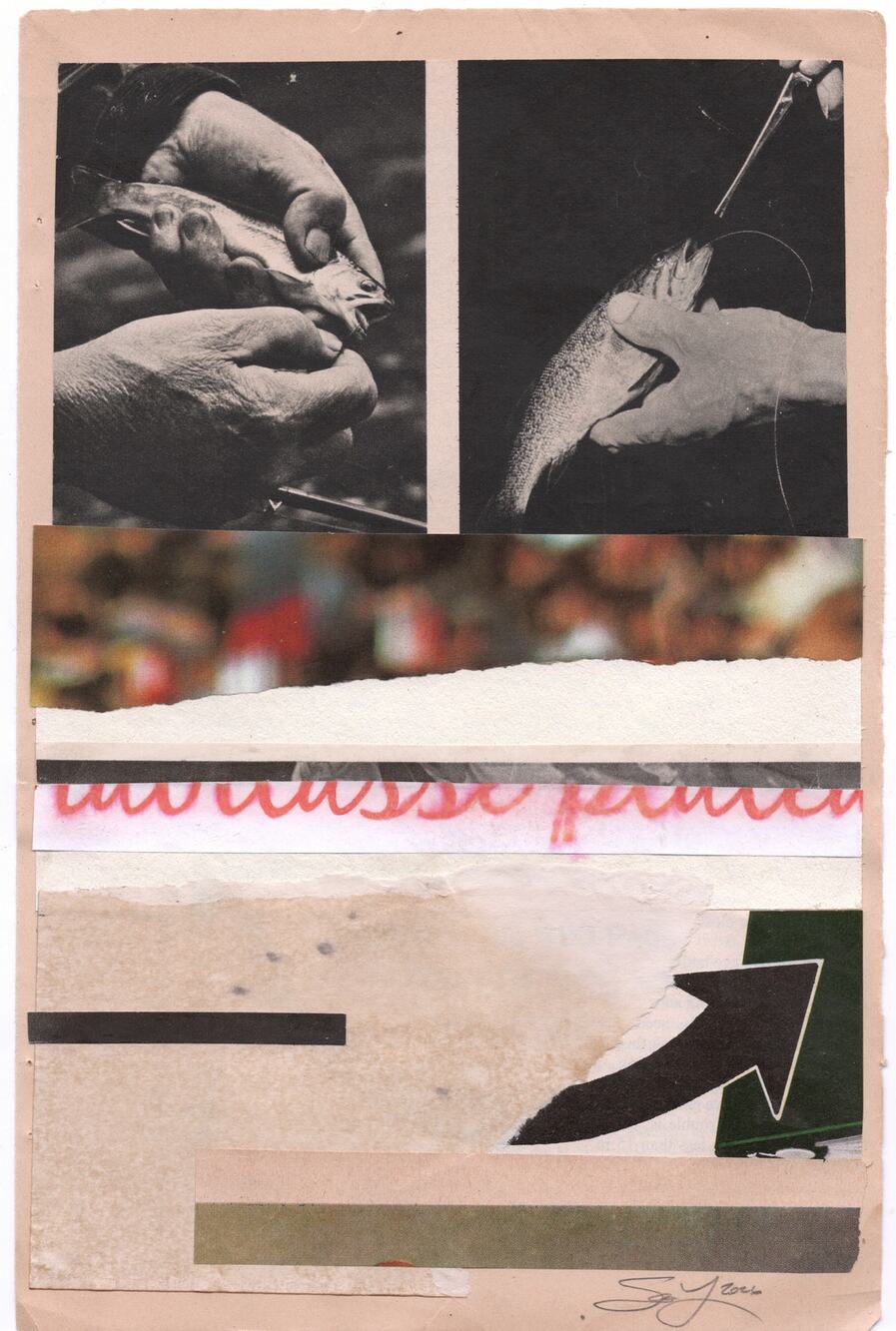 Original Mixed Media Modern Art Collage "Svedberg" 6.25x10" Signed